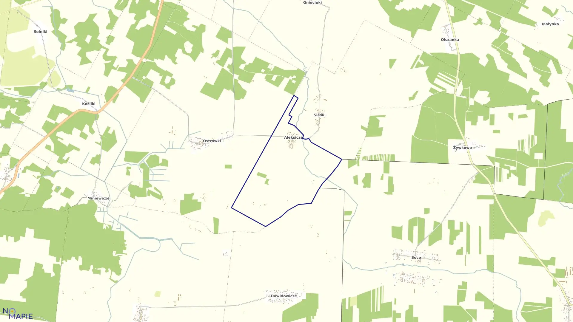 Mapa obrębu ALEKSICZE w gminie Zabłudów