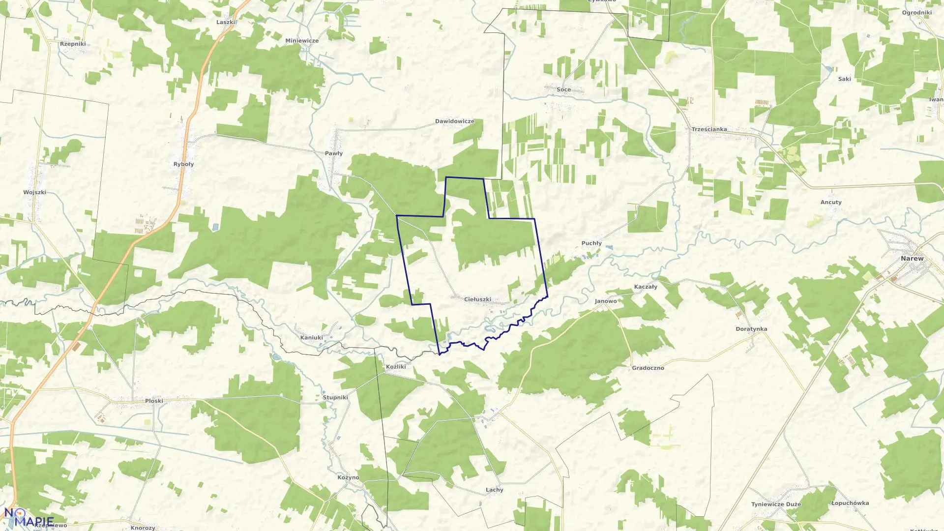 Mapa obrębu CIEŁUSZKI w gminie Zabłudów
