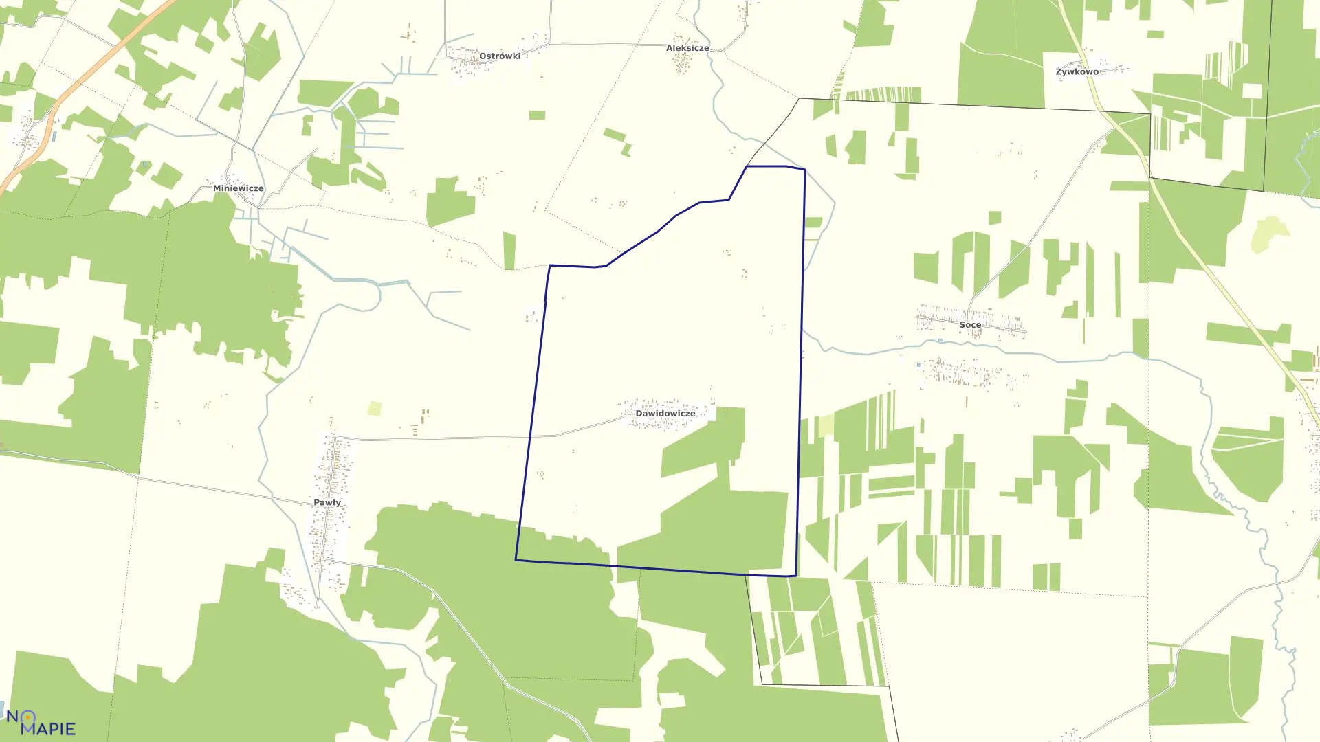 Mapa obrębu DAWIDOWICZE w gminie Zabłudów