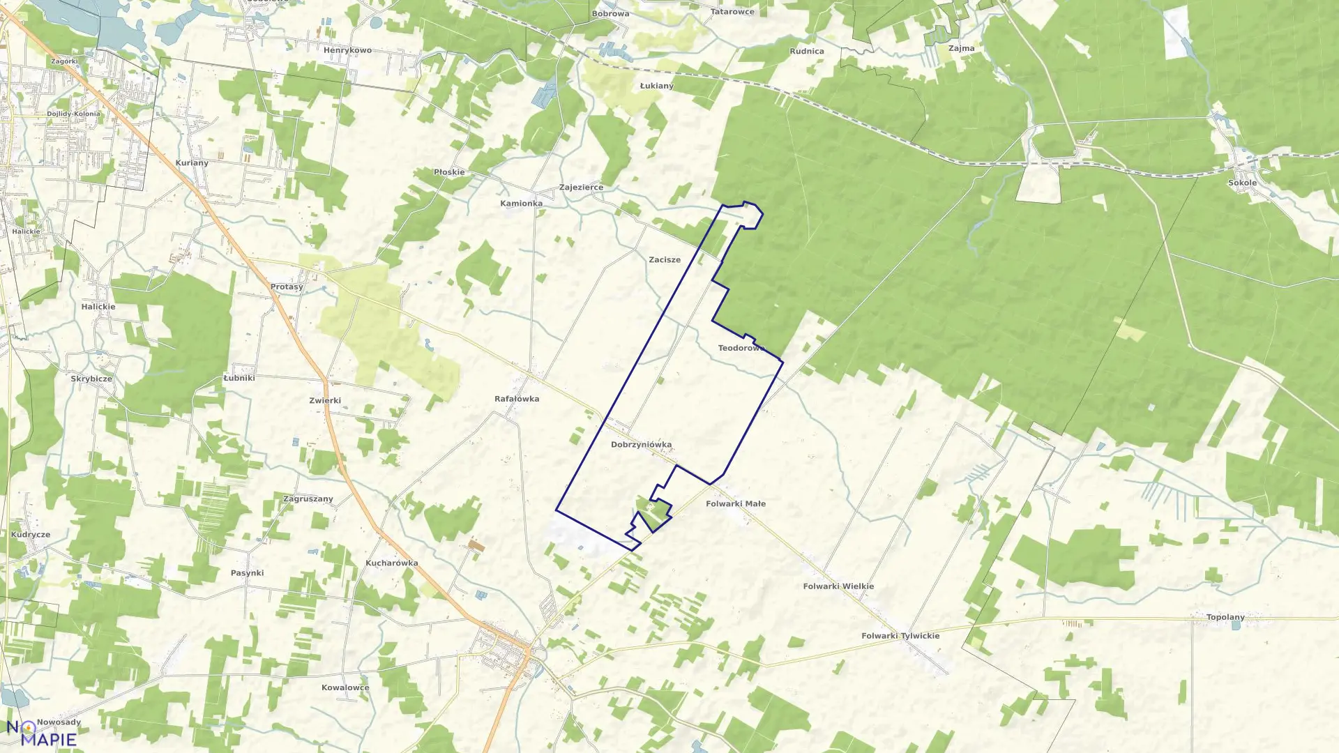 Mapa obrębu DOBRZYNIÓWKA w gminie Zabłudów