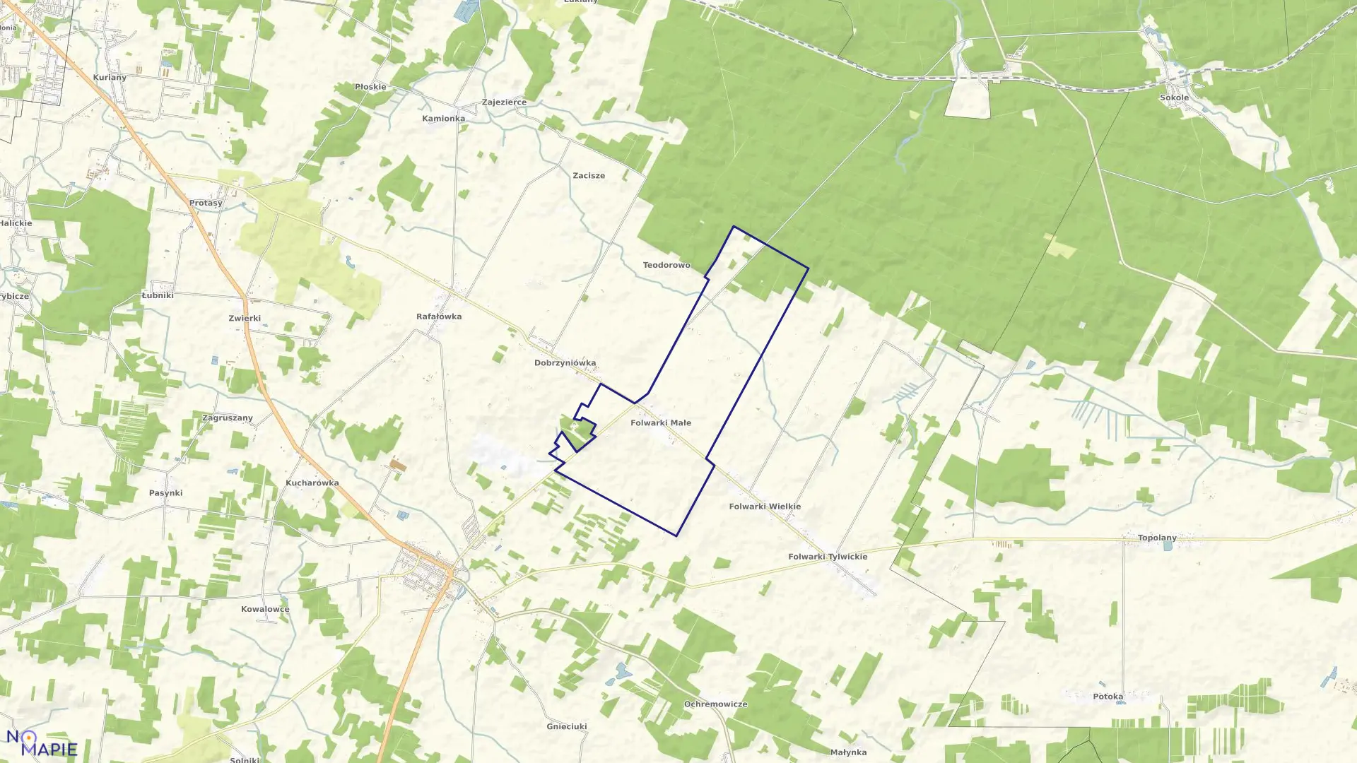 Mapa obrębu FOLWARKI MAŁE w gminie Zabłudów