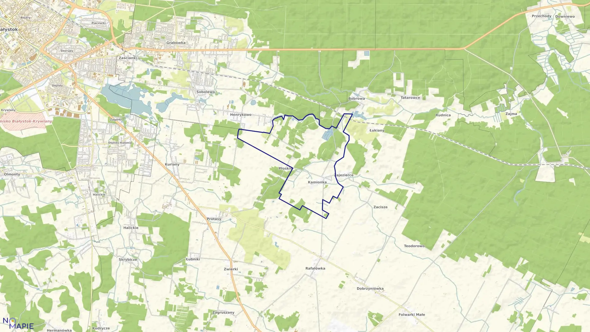 Mapa obrębu KAMIONKA w gminie Zabłudów