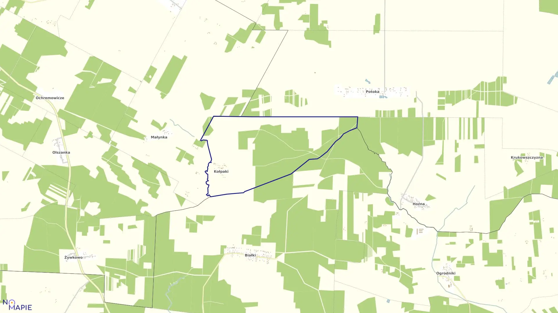 Mapa obrębu KOŁPAKI w gminie Zabłudów