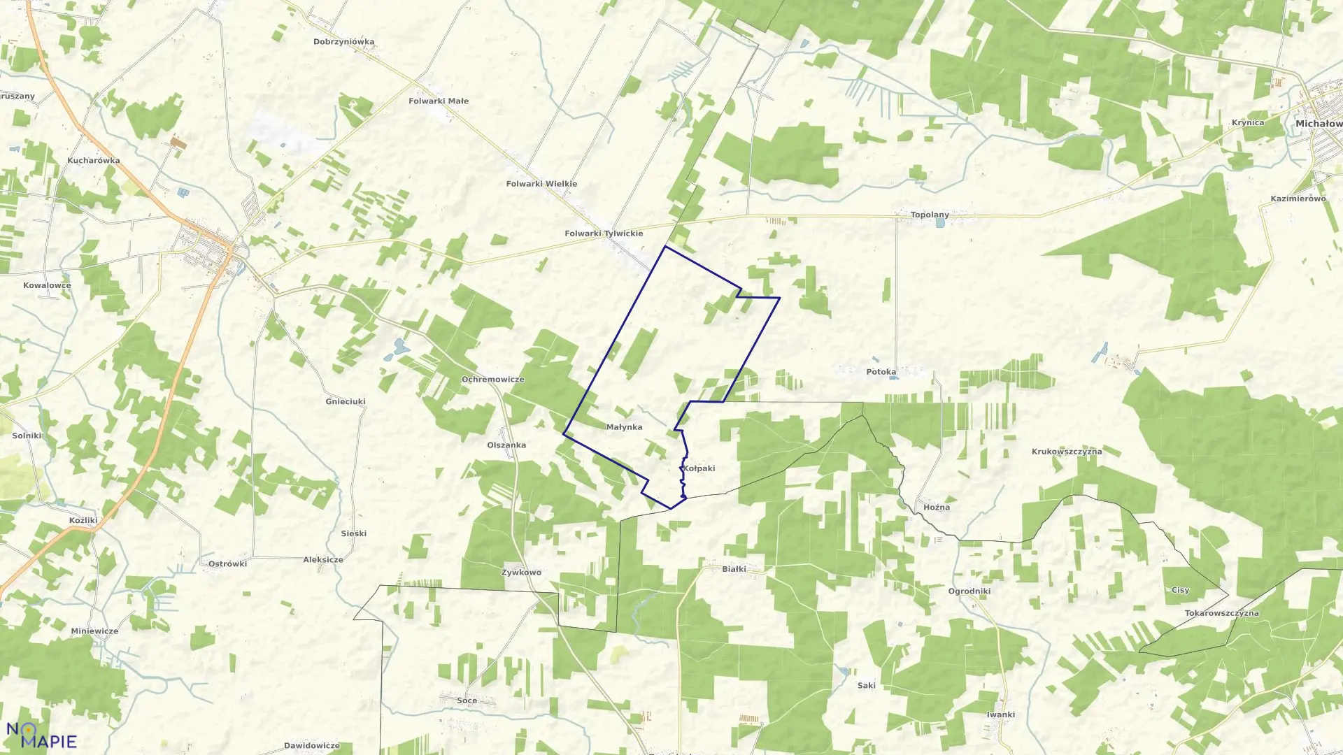 Mapa obrębu MAŁYNKA w gminie Zabłudów