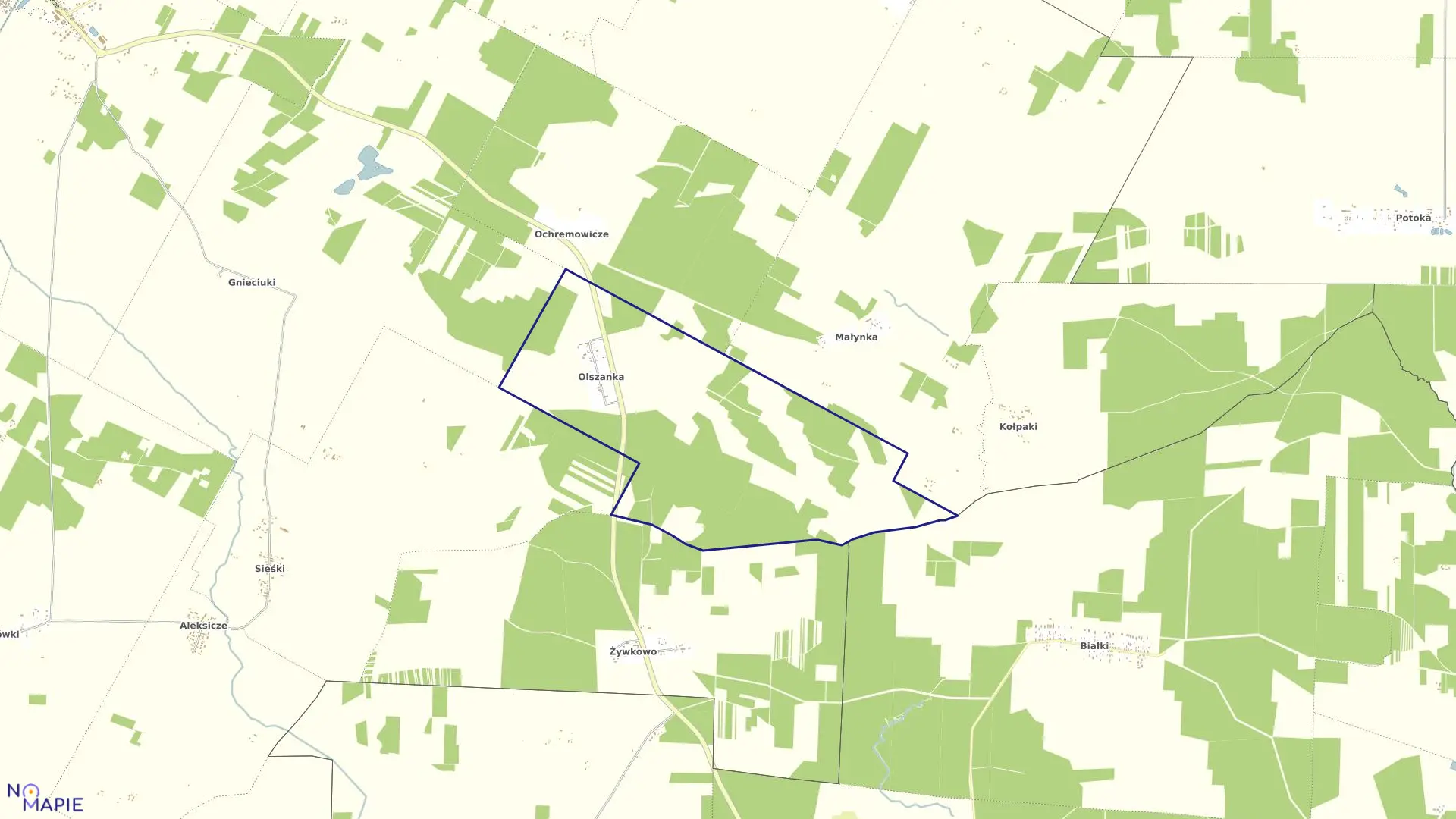 Mapa obrębu OLSZANKA w gminie Zabłudów