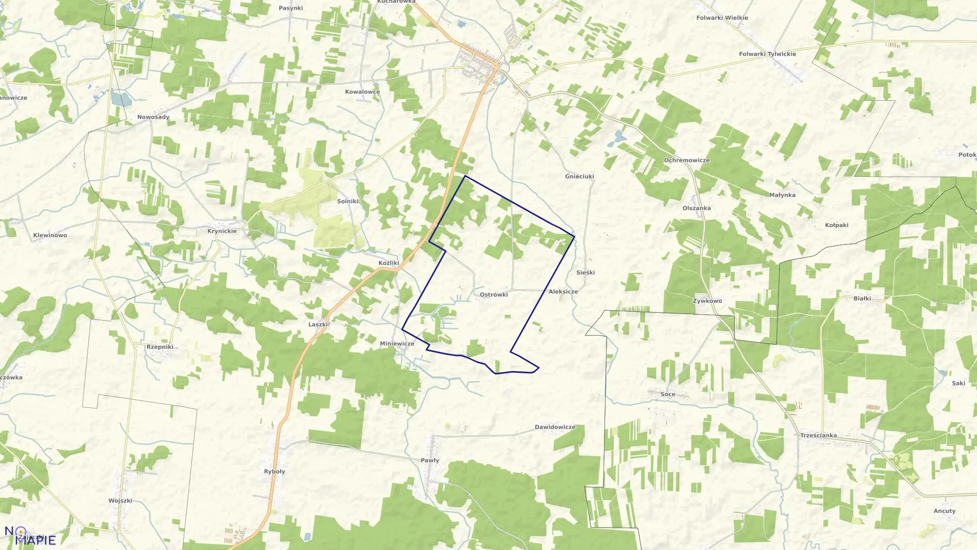 Mapa obrębu OSTRÓWKI w gminie Zabłudów