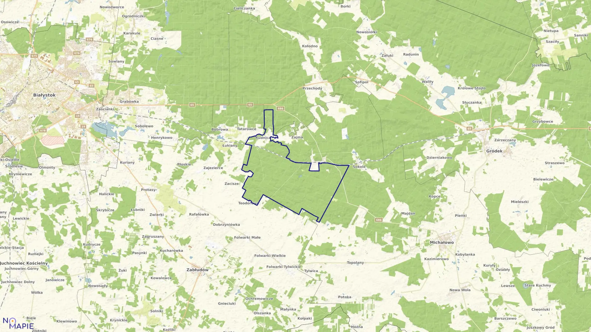 Mapa obrębu RUDNICA w gminie Zabłudów