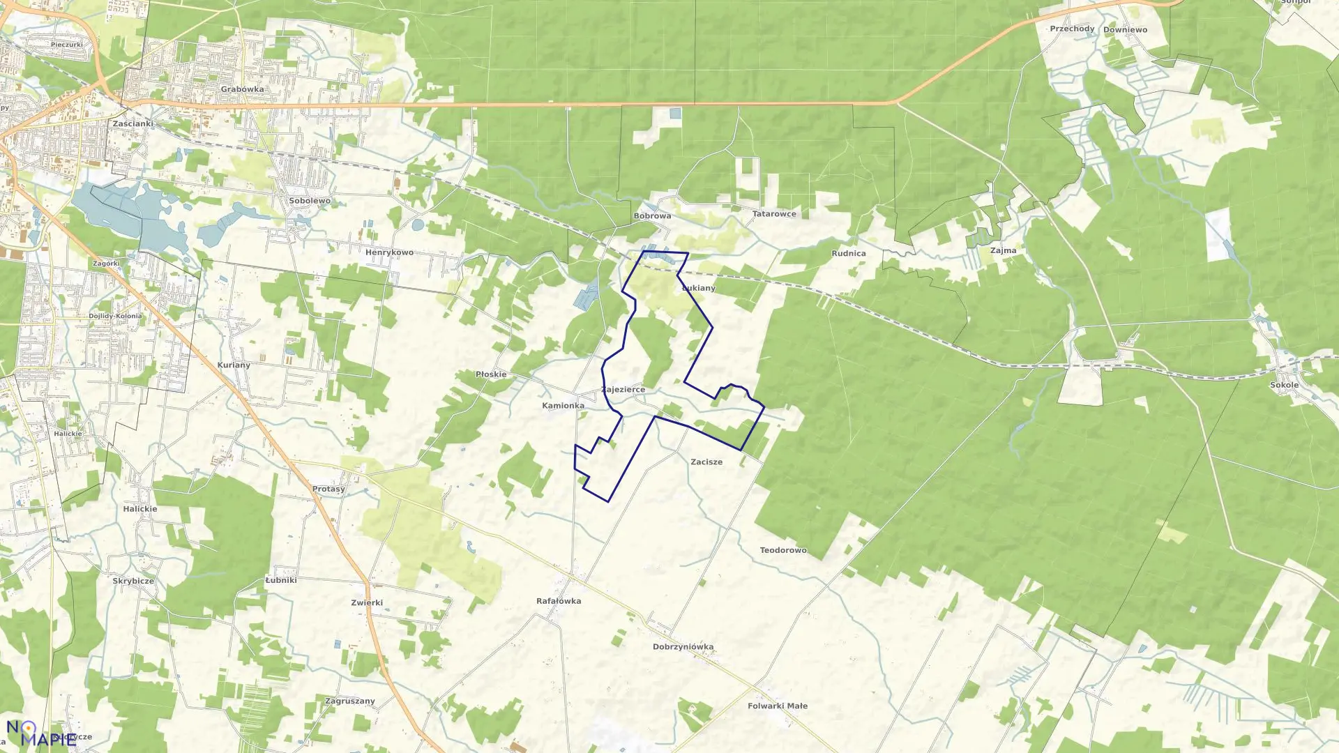 Mapa obrębu ZAJEZIERCE w gminie Zabłudów