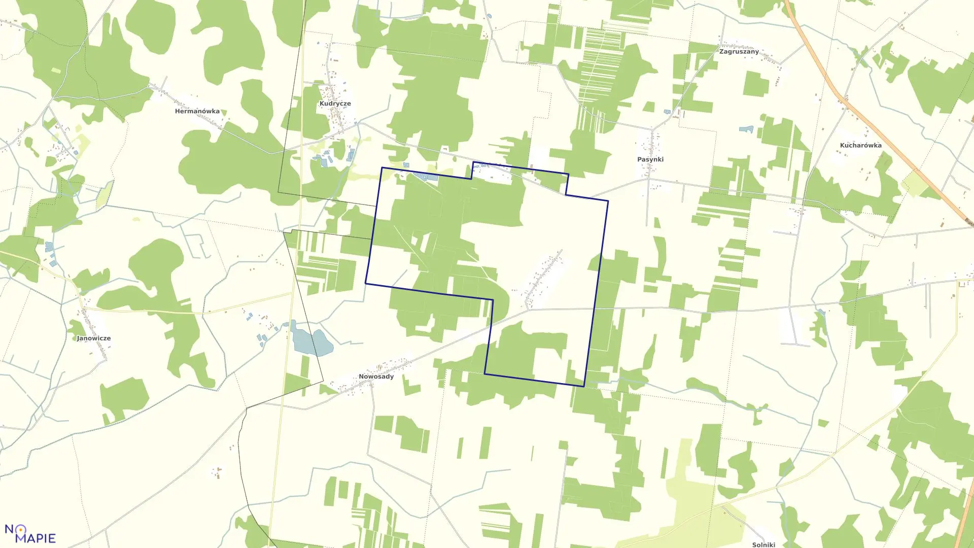 Mapa obrębu ŻUKI w gminie Zabłudów